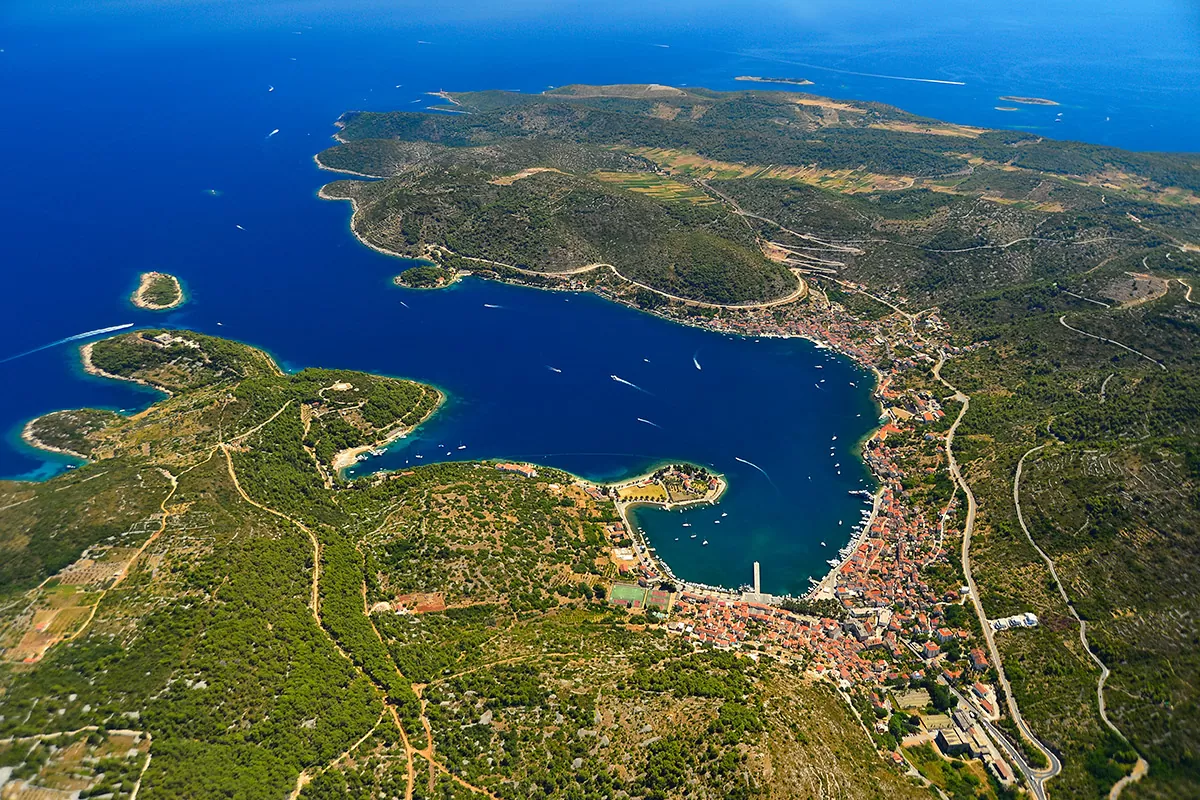Panoramic shot of the town of Vis on the island of Vis