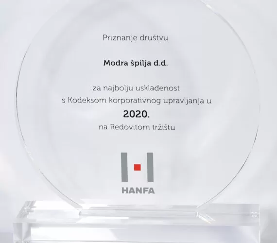 Dobitnik priznanja za najbolju usklađenost sa Kodeksom korporativnog upravljanje na Redovnom tržištu ZSE u 2020. godini